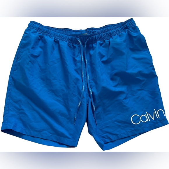 Calvin Klein Swim Trunks Board Shorts Adult 2XL Blue Drawstrings Beach Mens - Picture 1 of 7